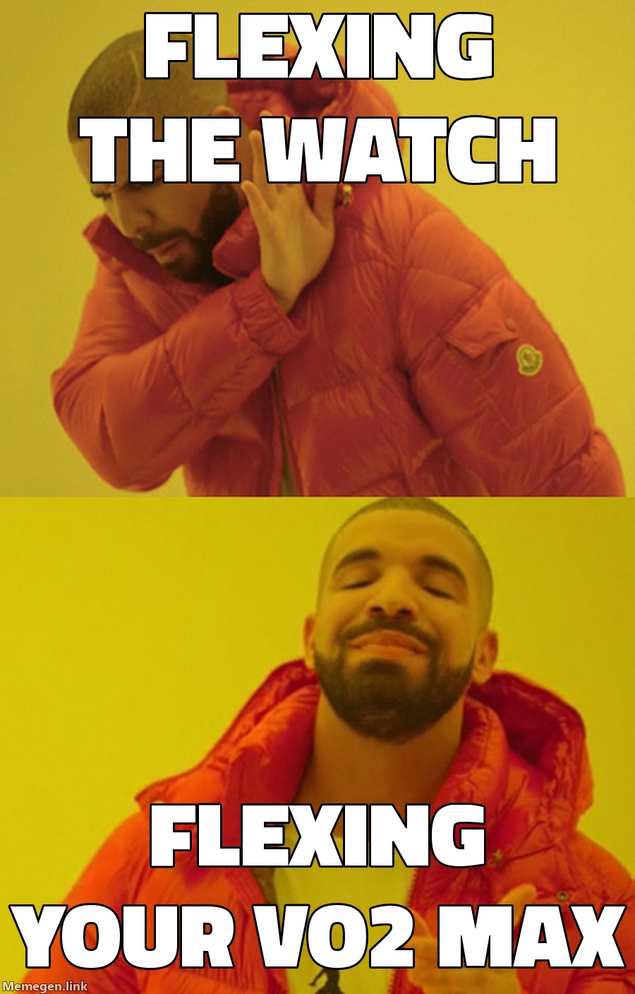 Drake meme: rejecting flexing the watch, approving flexing your VO2 max